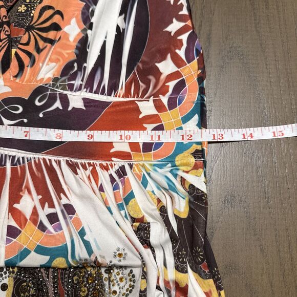 S-Twelve Sz S Multi Rhinestones Lone Back Poly Blend Halter Dress Y2K - Picture 7 of 8